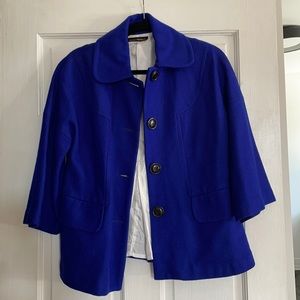 Blue wool/poly crop sleeve coat